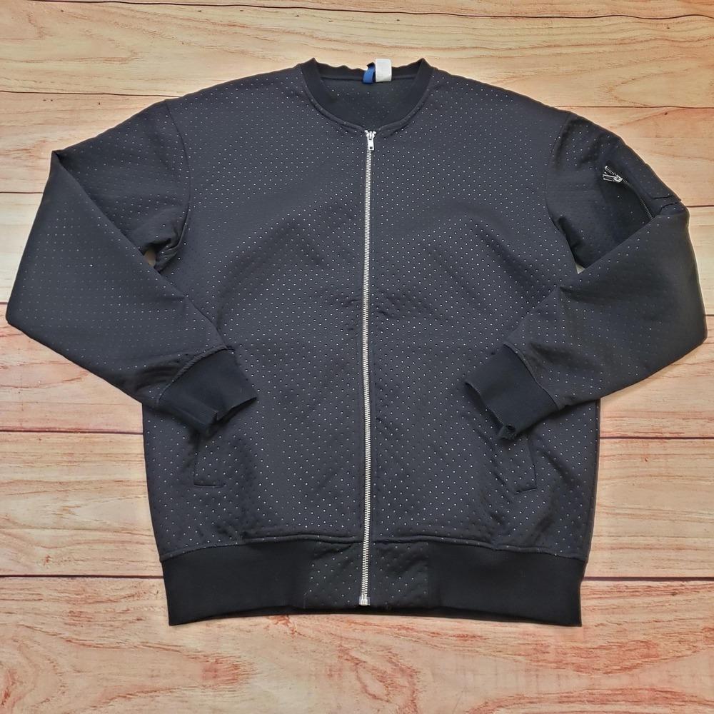 H&M Divided Jacket Mens Medium Black Bomber Zip Front Perforated Pockets